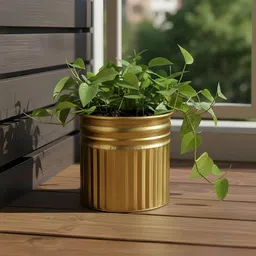 AARVI DECOR STUDIO Yellow Radiant-Striped Freestanding Round Planter-picture-27