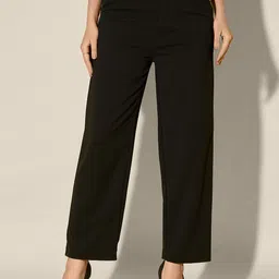 QIOA Women SolidRelaxed High-Rise Wrinkle Free Trousers-image-37