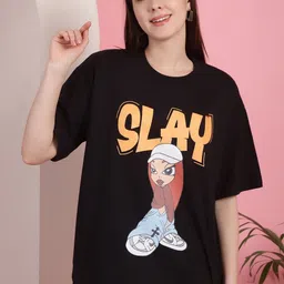 Tromko Women Pack of 2 Graphic Printed Round Neck Cotton Oversized T-shirts image 5