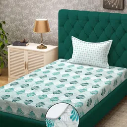 KLOTTHE Green Floral Cotton Single Bedsheets-image-49