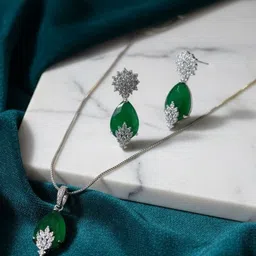 arjun navratn Women Silver Plated Stones Studded Pendant and Earrings Jewellery Set-image-28