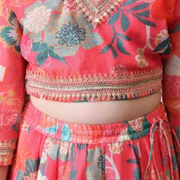 Indi-Loom Couture Girls Printed V-Neck Sequinned Lehenga & Blouse With Dupatta image 3