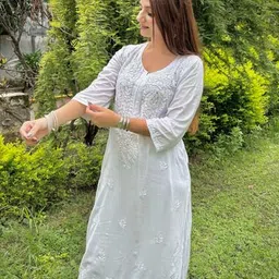 KHAKA Floral Embroidered Notch Neck Kurta With Palazzos image 2