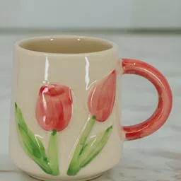 The Decor Lane White, Green And Peach Floral Printed Ceramic Glossy Cups And Mugs 360ML-picture-26