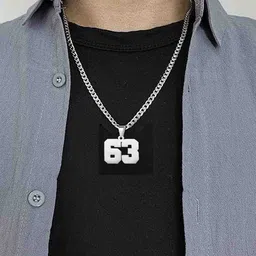 M Men Style Stainless Steel Silver-Plated Geometric Jersey Number Pendants With Chain image 4
