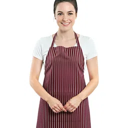Kuber Industries Maroon & White Striped Cotton Apron with Front Pocket-image-64