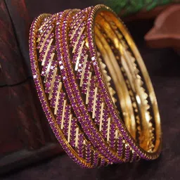 SGA FASHION Set Of 2 Gold-Plated American Diamond Stones Studded Bangles-image-32