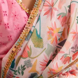 Sangria Girls Floral Printed Ready To Wear Belted Saree With Sequined Blouse image 4