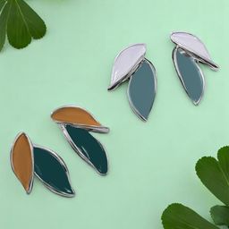 FIMBUL Set Of 2 Silver-Plated Enamelled Leaf Shaped Studs-picture-25