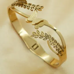 ARTKLIM Stainless Steel Gold-Plated Butterfly Laurel Charm Bangle-Style Bracelet image 5