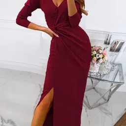StyleCast Women V-Neck Wrap Midi Dress-image-12