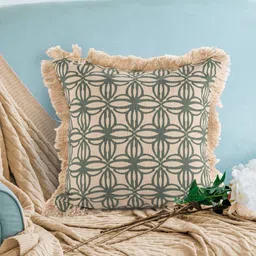 SASHAA WORLD Beige & Green Ethnic Motifs Square Cushion Covers image 1