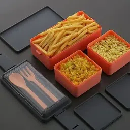 megastore enterprise Plastic Double Layer Lunch Box Comes with 2 Spoons, AirTight, for Office, School 2 Containers Lunch Box image 3