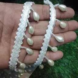 diara Cream latkan katdana hanging lace border for Dresse, Saree, Lehenga, Dupatta, Bag, Craft and Decorations (4meter) Lace Lace Reel image 2