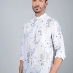 Crimsoune Club Floral Printed Band Collar Pure Cotton Straight Kurta-picture-38