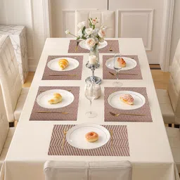 Kuber Industries Placemats Set Of 6Copper Striped Rectangular Shape Table Mats-picture-9