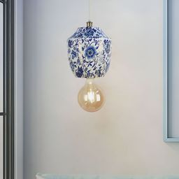 Fos Lighting Blue & White Floral Printed Semi-Sphere Ceiling Lamp-picture-35