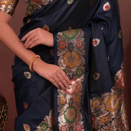 KALINI Navy Blue Woven Design Silk Blend Sarees image 5