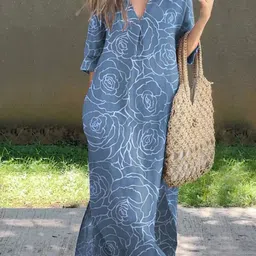 HERE&NOW Women Tropical Printed V-Neck A-Line Midi Dress-picture-32