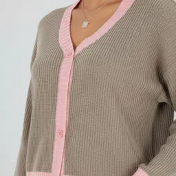 glitchez Ribbed Drop-Shoulder Contrast Trims Oversized Cardigan image 4