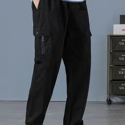 SAKHWALA Men Relaxed Loose Fit Low-Rise Easy Wash Cargos Trousers-picture-35