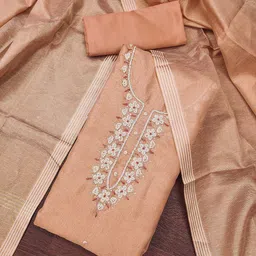 MANVAA Floral Embroidered Beads & Stones Cotton Unstitched Dress Material-picture-35