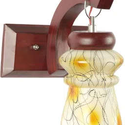 1ST TIME Yellow & Brown Textured Wood Traditional Abstract Shaped Shaped Wall Lamp image 4