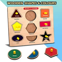 casadomani Packof2 Geometric Shape Manipulative Puzzles Blocks+Wooden Fruits Names Puzzle image 5