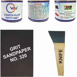 vai Scratch filler putty Grey-200 gms, Putty knife 1 & 320 Grit sandpaper Car Body Filler Putty image 2