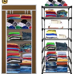 curio centre 6 Shelf Foldable Collapsible Wardrobe Storage Organizer Almirah Cloth Rack Carbon Steel Collapsible Wardrobe-picture-12