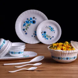 blackmoon Pack of 36 Plastic Trio Floral Printed Round Dinner Set Dinner Set image 4