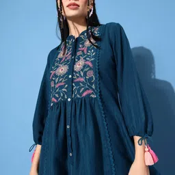 all yours Casual Bell Sleeves Embellished Women Blue Top image 4