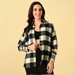 azzurra Women Relaxed Fit Fit Checkered Spread Collar Casual Shirt-picture-20