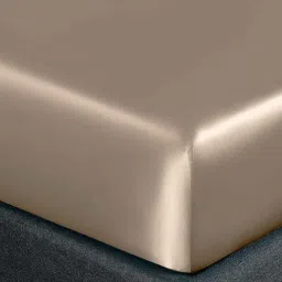 coolbeds Taupe Solid 400 TC Satin Queen Fitted Bedsheet with 2 Satin Pillow covers image 3
