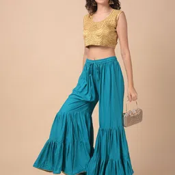 a r silk dupatta hub Women Regular Fit Blue Viscose Rayon Trousers image 2