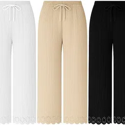 babita fashion Pack of 3 Women Regular Fit White, Gold, Black Lycra Blend Trousers-picture-11