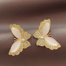 Anouk Gold-Plated Artificial Stones Studded Korean Butterfly Drop Earrings-picture-13