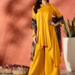 InWeave Women A-Line Kurta With Palazzos With Dupatta image 1