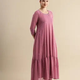 House of Pataudi Tiered Mirror Work Jashn Kurta with Trousers & With Dupatta image 3