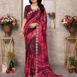 The Textile Hub Tie and Dye Mirror Work Pure Georgette Saree-picture-28
