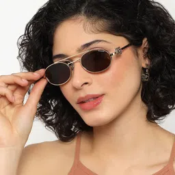 PELLE LUXUR Unisex Brown Lens & Rose Gold-Toned Aviator Sunglasses with-image-5