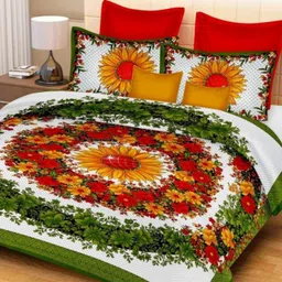 Nanki's Green & White Floral 120 TC Queen Bedsheet with 2 Pillow Covers-picture-20