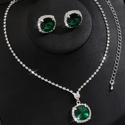 Peora Silver Plated Cubic Zirconia & Crystal Studded Necklace & Earrings-image-49