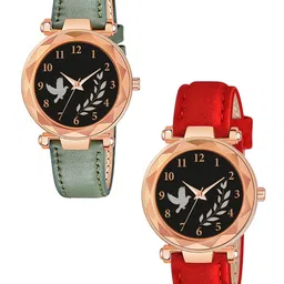 CSAMON Women Pack of 2 Dial & Textured Straps Analogue Watch GR379RG BIRD GRE RED Vel L-picture-30