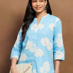 Melange by Lifestyle Floral Printed V-Neck Pure Cotton Kurti-picture-39