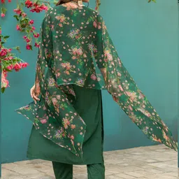 FANCYNINE Women Floral Embroidered Kurta with Trouser & Dupatta image 2