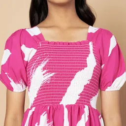 OTABU Print Puff Sleeve A-Line Midi Dress image 5