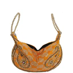 Exotic India Structured Handheld Bag with Brocade Weave and Embroidered Beads-picture-21