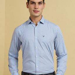 Allen Solly Men Slim Fit Spread Collar Grid Tattersall Checked Cotton Formal Shirt-picture-17