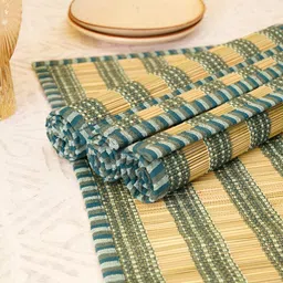 JAYPORE 4-Pcs Green & Yellow Striped Rectangle Table Placemats image 4